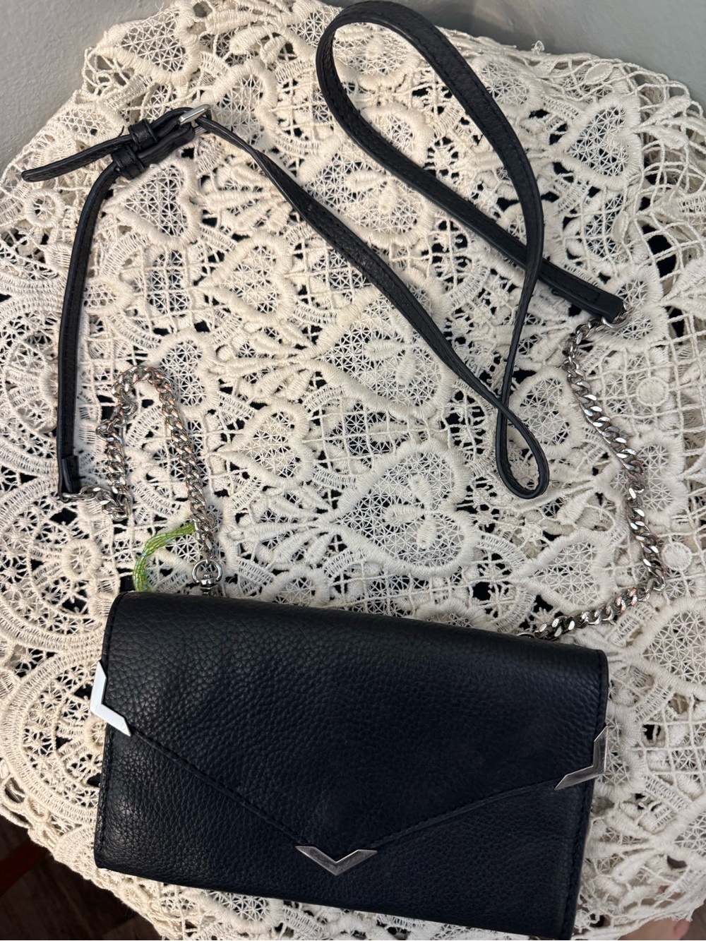 Saks, Fifth Avenue  Black Leather Crossbody Purse